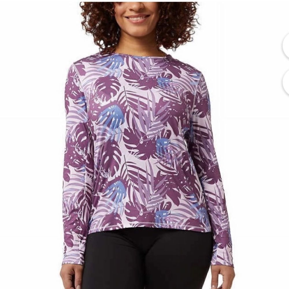 32 Degrees Ladies' UPF 50+ Long Sleeve Sun Tee, Purple Print Size XXL
